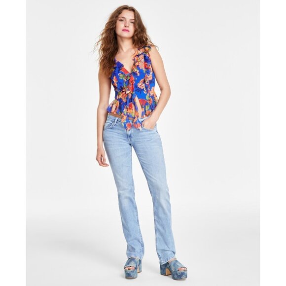 GUESS Women's Rossella Printed Ruffled Top Blue Size M MSRP $89 - Picture 3 of 4